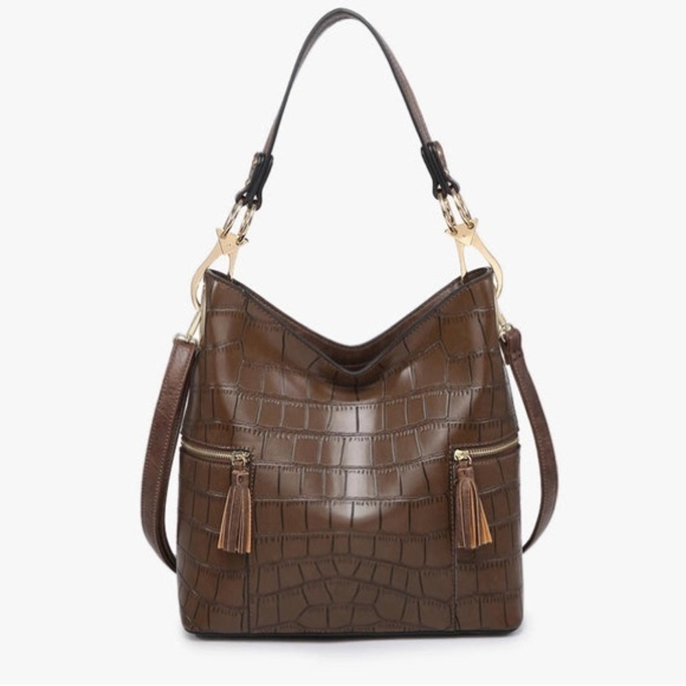 Jen & Co Rochelle Faux Croc
Hobo Bag brown with gold hardware‎
